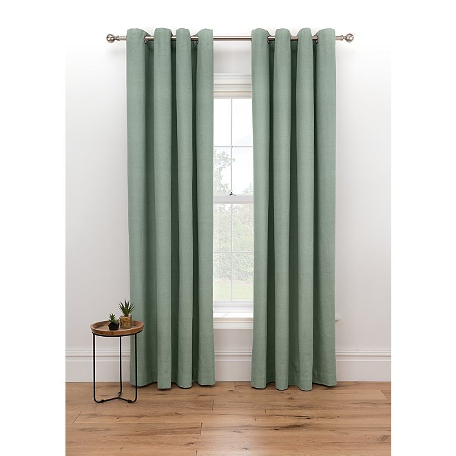 Light Green Plain Dye Cotton Eyelet, Green And Gray Curtains