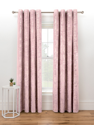 Pink Metallic Shimmer Velvet Eyelet Curtains Home at ASDA