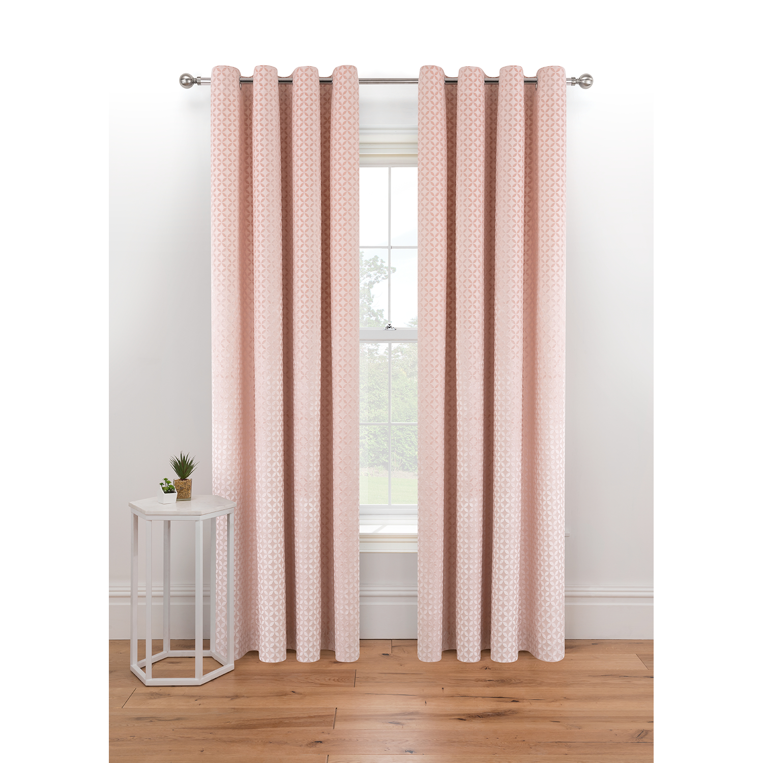 George Pink Petal Laser Cut Velvet Eyelet Curtains