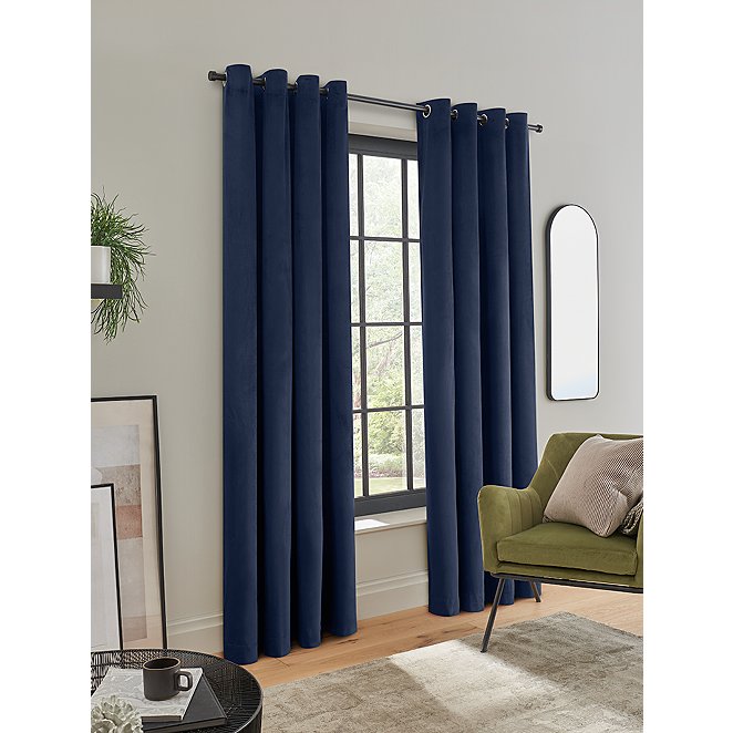 Navy Matte Velvet Eyelet Curtains, Royal Blue Velvet Curtains