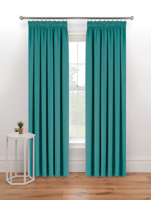 Teal Pencil Pleat Matte Velvet Curtains Home at ASDA