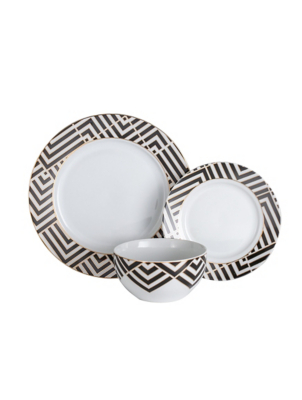 Black & White Geo Dinner Set 12 Piece Home at ASDA