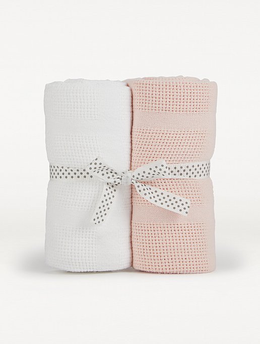 Pink and White Cellular Baby Blanket - 2 Pack