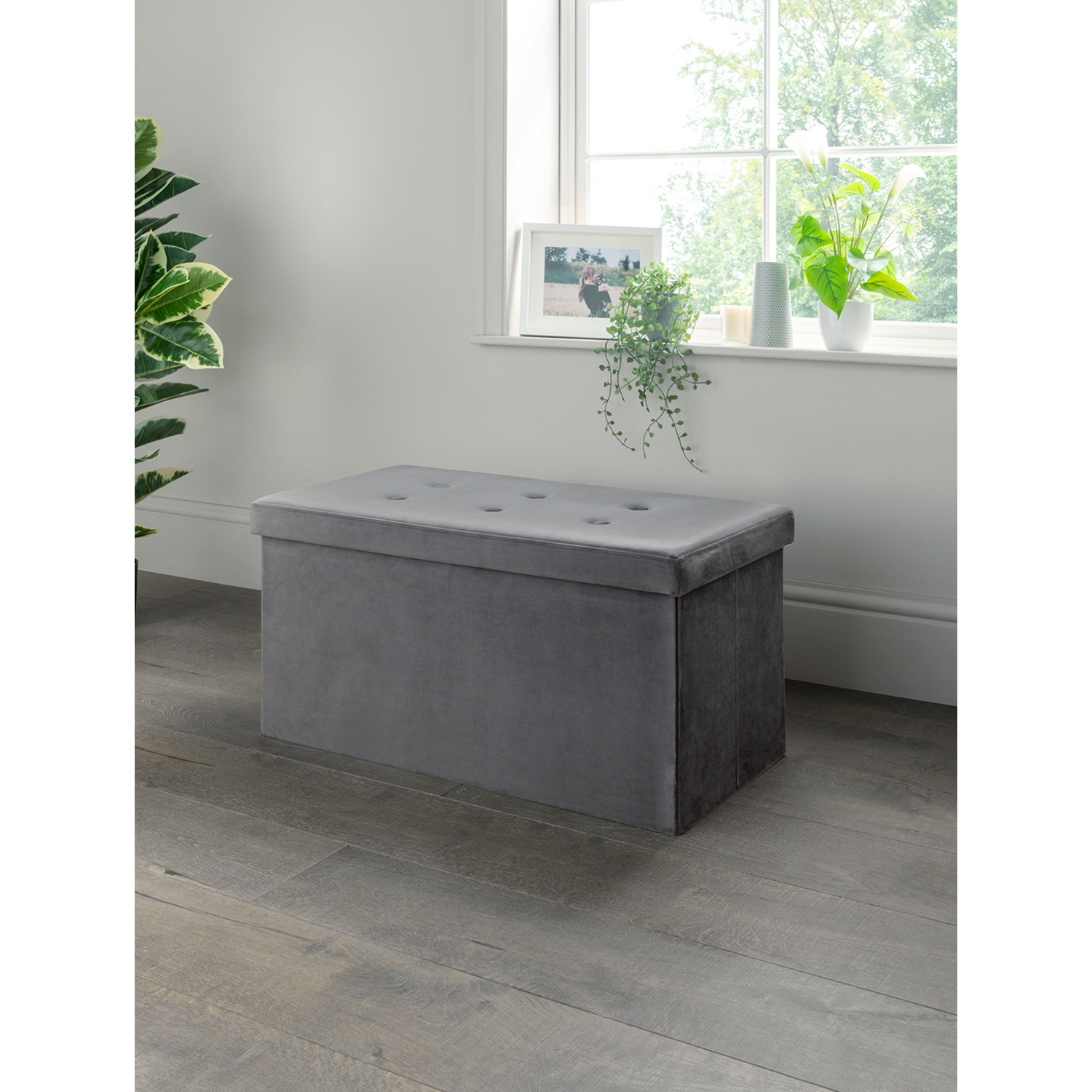 George Charcoal Grey Charcoal Velvet Storage Ottoman