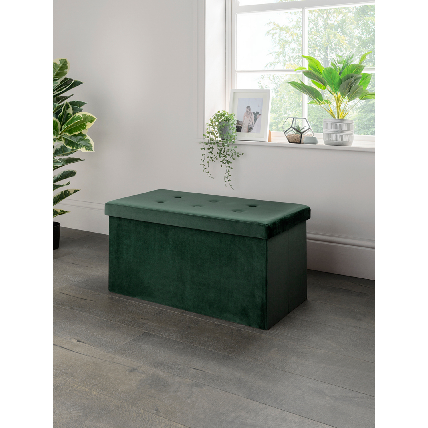 George Dark Green Velvet Storage Ottoman
