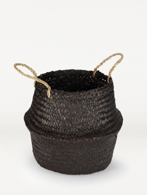 Black Seagrass Belly Basket Home at ASDA