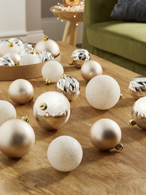 Gold Mixed Christmas Baubles Set of 30 Christmas at ASDA