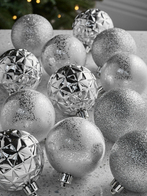 Silver-Tone Mixed Size Baubles - Pack of 12