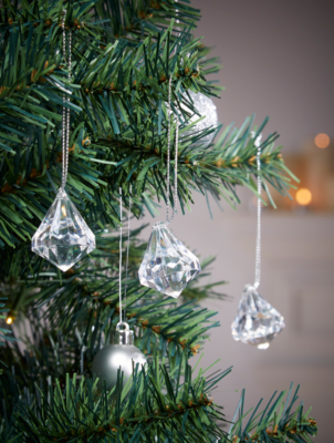 Clear Diamond Drop Christmas Tree Baubles 24 Pack