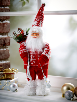 Red Knitted Standing Santa Decoration