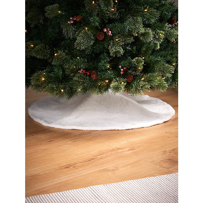 White Fur Tree Skirt With Pom Pom Trim Christmas George At Asda