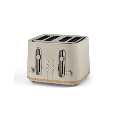 George Cream Wood Textured Scandi 4-Slice Toaster - Cream