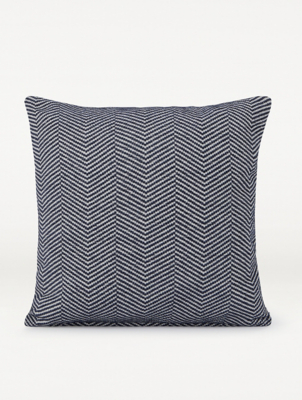 Navy Chenille Chevron Cushion Home at ASDA