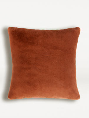Orange Plain Faux Fur Cushion Home at ASDA