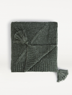 Green Chunky Diamond Knit Throw Home at ASDA