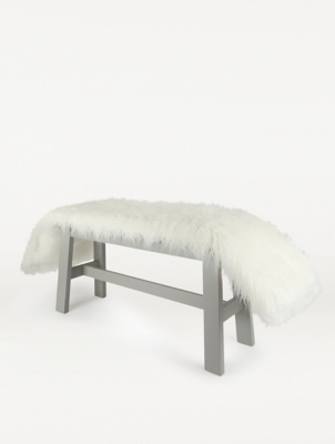 White Mongolian Faux Fur Bench Pad Home at ASDA