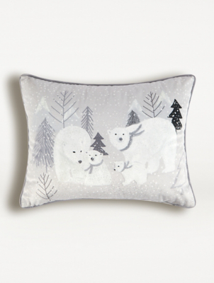 Grey Christmas Polar Bear Family Cushion