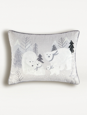 Grey Christmas Polar Bear Family Cushion Home at ASDA