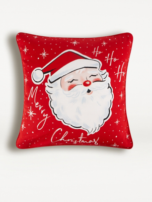Red Christmas Santa Face Cushion Home at ASDA
