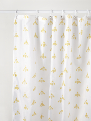 Yellow and White Bee Print Shower Curtain Home at ASDA