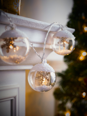 Warm White Frosted Snow Ball Lights 10Pack Christmas at ASDA