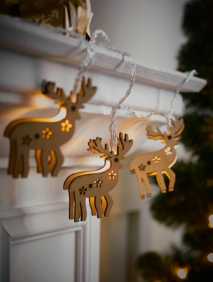 Warm White 20 Wooden Reindeer Lights Christmas at ASDA