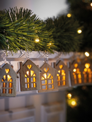 10 Warm White Wooden House String Lights