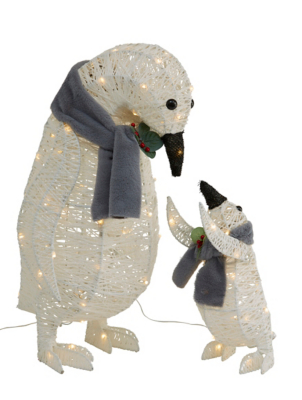 Silver Mother & Baby Penguin Outdoor Christmas Light Christmas