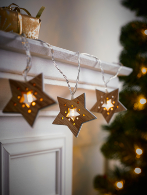 Wooden Star Christmas String Lights Pack of 10