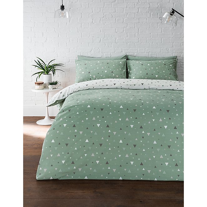Green Tered Triangles Easy Care, Brushed Cotton Duvet Set King Size Asda