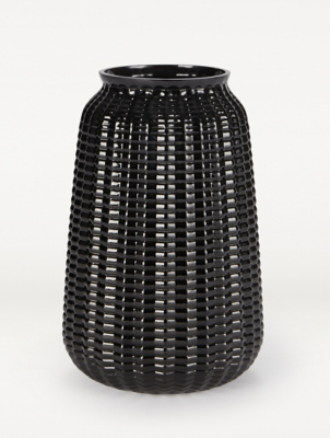 Black Ribbed Glass Vase Home at ASDA