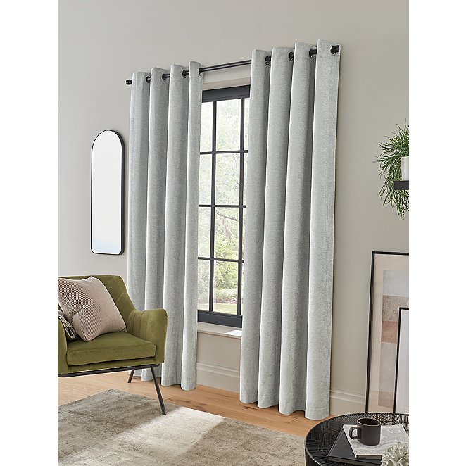 Grey Chenille Thermal Eyelet Curtains, Gray Color Curtains