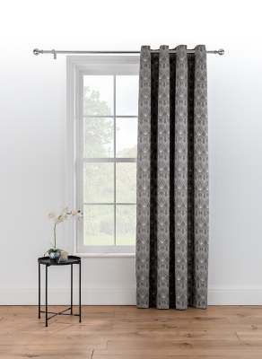 Charcoal Geometric Foil Single Panel Eyelet Curtain Home at ASDA