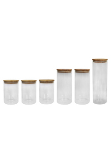 Glass Canisters With Wooden Lid - Set of 6