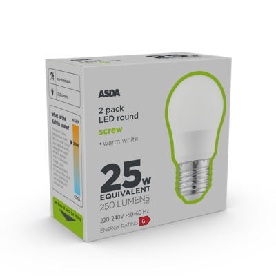 LED Round 25W Large Screw Lightbulb Home at ASDA