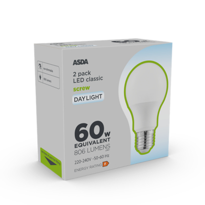 LED Classic 60W Large Screw Daylight Lightbulb Home at ASDA