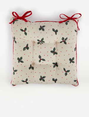 Natural Christmas Holly Print Seat Cushion Pad