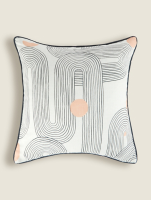 Natural Linear Arc Print Cushion Home at ASDA