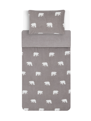 Grey Teddy Polar Bear Single Reversible Duvet Set Home at ASDA