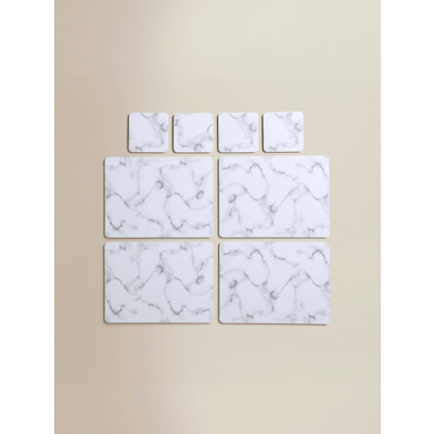 George Grey & White Marble Placemat & Coaster Set - White & Grey