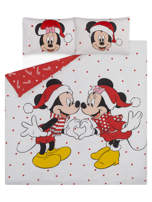 Red & White Mickey & Minnie Candy Cane Reversible Duvet Set