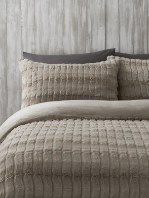 Natural Faux Fur Super Soft Reversible Duvet Set Home at ASDA