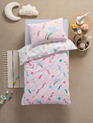 Unicorn & Rainbows Reversible Toddler Duvet Set Baby at ASDA