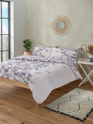 Lavender Butterfly Reversible Duvet Cover Set Home at ASDA