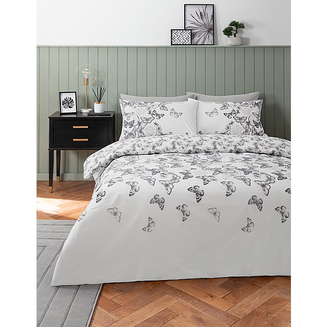 Grey Butterfly Floral Reversible Duvet Cover Set | Home | George at ASDA