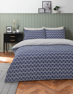 Navy Geo Triangles Reversible Duvet Cover Set Home at ASDA