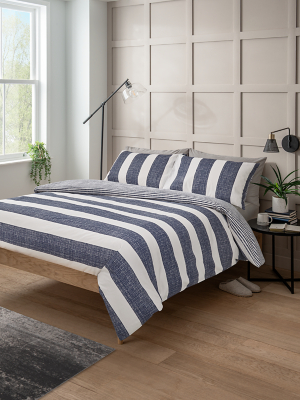 Navy Wide Stripe Reversible Duvet Cover Set Home at ASDA