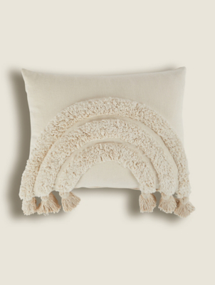 Natural Tufted Arc Tassel Cushion Home at ASDA