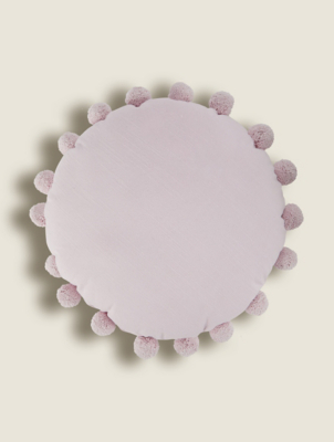 Lilac Round Pom Pom Cushion Home at ASDA