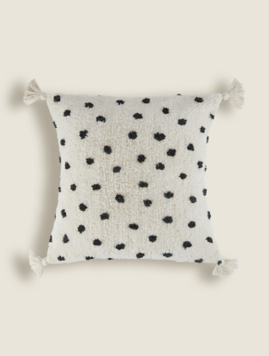 Monochrome Polka Dot Tassel Cushion Home at ASDA